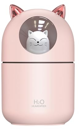 Ruiqas 300ml Niedliche Katze Luftbefeuchter für Schlafzimmer USB Mini Cool Mist Luftbefeuchter mit 2 Sprühmodi Nachtlicht