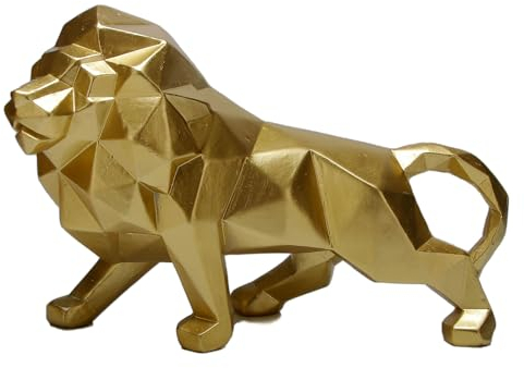 Wisifayardin Goldene Löwen-Skulptur – abstrakte geometrische Tierstatue für Couchtische, Bücherregal-Nischen – Harz-Löwen-Figuren, Heimdekoration, Basteln, Ornamente