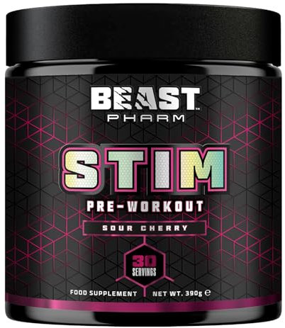 Beast STIM Pre Workout Powder - 30 Servings - Gym Beta Alanine Preworkout - Sour Cherry