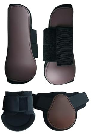 Merauno® Gamaschen Pferde 4er Set Gamaschen Paar für vorne hinter Hartschale und Klettverschluss für Damen& Herren PU Robust Elastisch Tendon Boots Classic (M, Braun)