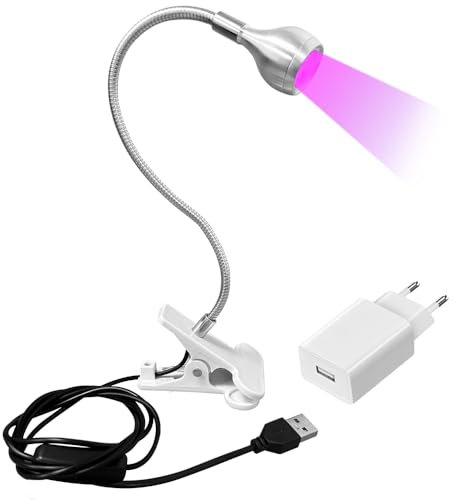 ASENTER 5W Lampe à Ongles UV Gel pose Capsules Americaine, pour Colles Vernis à Ongles en Gel, Mini Lampes de séchage pour le Durcissement de la Résine Utraviolette avec Clip Argent