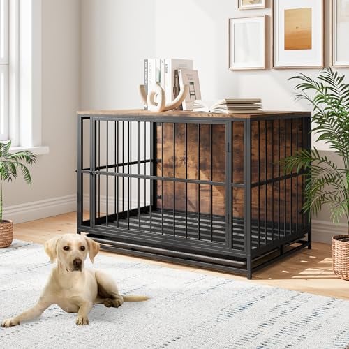 VECOCHO Hundekäfig Möbel, Hundebox Große Hunde,Beistelltisch, Hundehütte Indoor mit 2 Türen, Hochbelastbar Einfache Hundebox für Zuhause, Hundehaus mit Herausnehmbares Tablett,Dog Crate Furniture