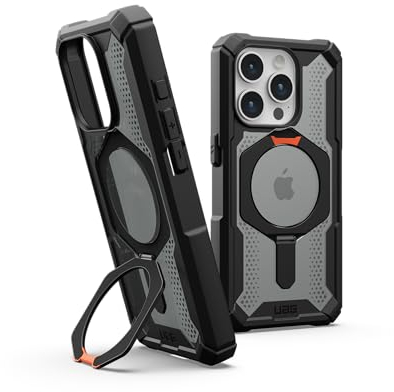 URBAN ARMOR GEAR Plasma XTE Case für Apple iPhone 15 Pro Kickstand Hülle [Wireless Charging/magnetisches Aufladen kompatibel, Handyhülle aufstellbar, 6 Meter Fallschutz] schwarz/orange