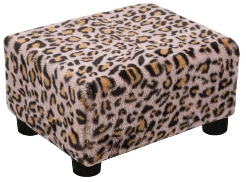 CAROLMADE Petit repose-pieds ottoman avec pieds sous le bureau pour salon, chambre à coucher et bureau, fausse fourrure rose