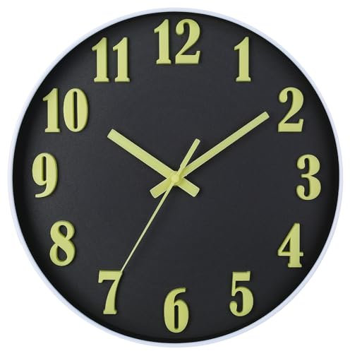 HZDHCLH 30cm Leuchtende Wanduhr Lautlos Schleichende Sekunde mit Arabisch Ziffer ohne Ticken für Dekoration Wohnzimmer, Küche, Büro, Schlafzimmer(Schwarz - 3D-Zahlen)