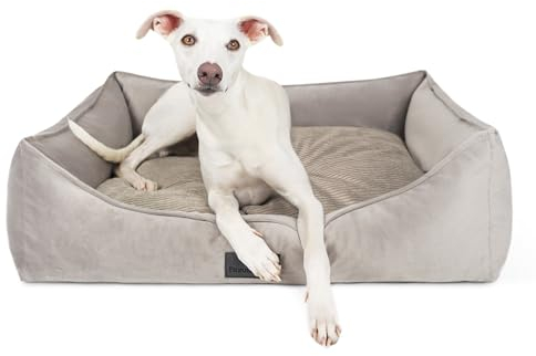 FREUDENTIER Orthopädisches Hundebett aus Cord/Velour Mix - Waschbar - Made in Europe - 3 Größen für kleine, mittelgroße & Grosse Hunde (Grau, M)