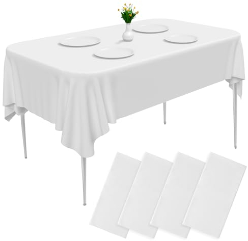 Cieex Einweg Tischdecken Weiß, 4 Stück wasserdichte Geburtstag Tischdecken, Rechteckig Weisse Tischdecke für Party, Hochzeit, Grillen, Kindergeburtstag, Weihnachten (Leicht Transparent)
