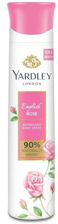ECH Green Velly Yardly London English Rose Refreshing Body Spray| Fresh Floral Scent| 90% Naturally Derived| Deo Spray| Body Deodorant for Women| 150ml
