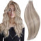 RUNATURE Echthaar Extensions Tape Blond Hervorheben 60cm Aschblond Mit Platinblond Haarextensions 20Pcs 50g Glatt Echte Haare #19P60