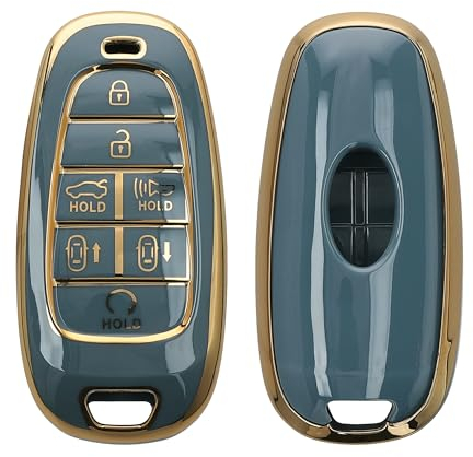 kwmobile Autoschlüssel Hülle kompatibel mit Hyundai 7-Tasten Ioniq 5 Tucson NX4 Santafe - Schlüsselhülle Silikon Cover - Blau Gold