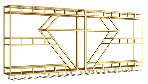 Étagère Le Vin Mural En Métal,Avec Lumière LED,Casier Bouteille De Vin Pour Organisateur De Cuisine,Porte Bouteilles Cave À Vin Decoration Murale Au Salon,Range Bouteille Avec Porte-Verre,Noir/Or ( Co