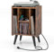 COSTWAY Record Player Stand with Charging Station, Turntable Stand End Sofa Side Table with 4 Open Shelves, Wooden Albums Vinyl Record Storage Cabinet Holder for Living Room Bedroom (Rustic Brown)
