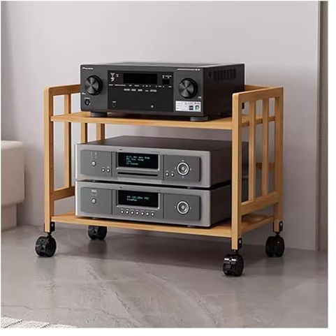 HDYZJQ HiFi Rack Robuster AV-Medienständer mit 2, 3, 4 und 5 Ebenen, Stereo-Schrankständer mit höhenverstellbarem Regal und Rädern, Organizer-Rack für Kabelboxen aus Bambus(Tall-53cm,W-55cm/21in)