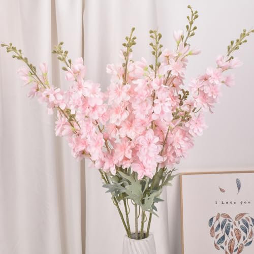 NatureMan 5 pcs Artificial Delphinium Ajacis Flowers,34 Long Stem Fake Larkspur Silk Flower Table Kitchen Home Garden Party Wedding Decoration (Pink)