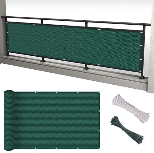 Tela Ocultacion Jardin Exterior 55 x 120 cm, Fácil de Montar Antienvejecimiento y Polvo, Toldos Laterales para Balcon con Bridas y Cuerda, para Jardín Pérgola, Verde Oscuro