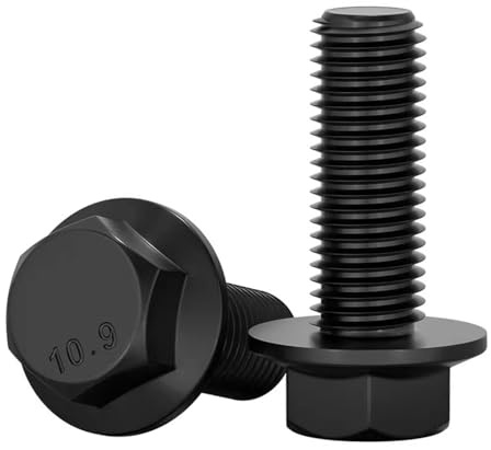 cSeao Bulloni esagonali flangiati M6, 1,0 mm x 20 mm, viti esagonali flangiate, grado 10.9, ossido nero, confezione da 10