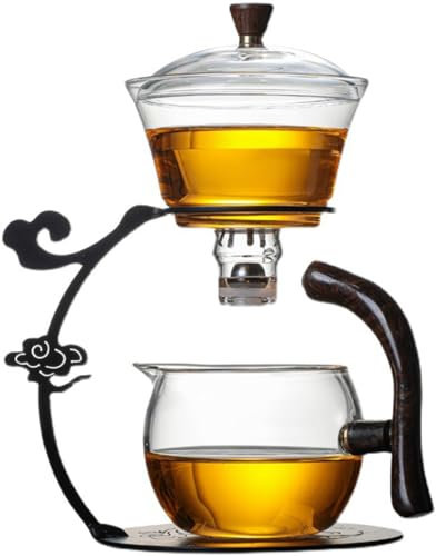 Halbautomatische Glas-Teekanne, hitzebeständige magnetische Teekanne mit Edelstahlfilter und Anti-Scenen-Griff, Kungfu Halbautomatischer Tee-Set, Kung Fu-Tee-Set