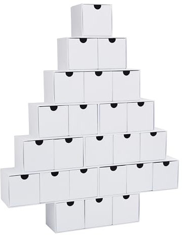 VBS Adventskalender Tannenbaum, Karton, Weiß, H ca. 45 cm, DIY Bastelset, Weihnachtsdekoration, Adventskalender zum Befüllen, Holzhaus, Geschenk