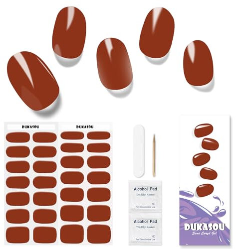 Semi Cured Gel Nail Strips, 28 Pcs Tomato Red Gel Nail Stickers Full Nail Wraps for Women,Long Lasting Gel Nail Strips Work with Any UV Lamp, Easy to Apply