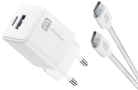 cellularline - Multipower 30 W Kit - Netzladegerät 30 W + 100 cm USB-C auf USB-C Kabel im Lieferumfang enthalten - für Smartphones, Tablets und Laptops - Weiß