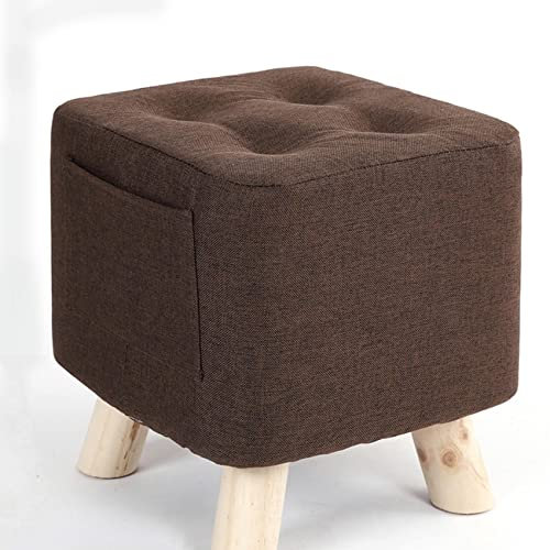 HNXYZHLBH Leinen-Fußhocker für Wohnzimmer und Schlafzimmer, Kleiner quadratischer Fußhocker, Ruhehocker in Braun, 28 x 28 x 31 cm