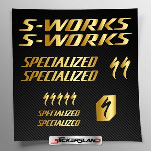 Aufkleber-Set kompatibel mit Rahmen MTB Mountainbike und Helm | Decals Aufkleber für Fahrrad Schriftzug Logos | Stickersland® - Swork (Glänzendes Gold Metallic)
