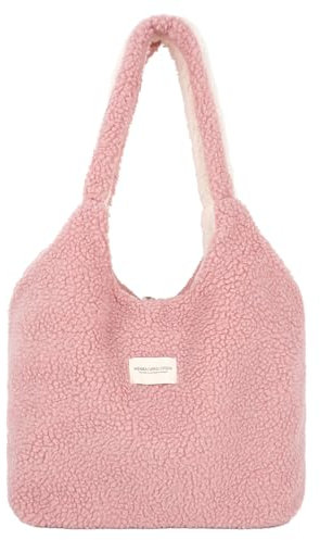 MEGAUK Damen Plüschhandtaschen Flauschige Tasche Plüsch Umhängetasche Cartoon Shopper Schultertasche Tote Bag für Uni Arbeit Schule (07936 Rosa)