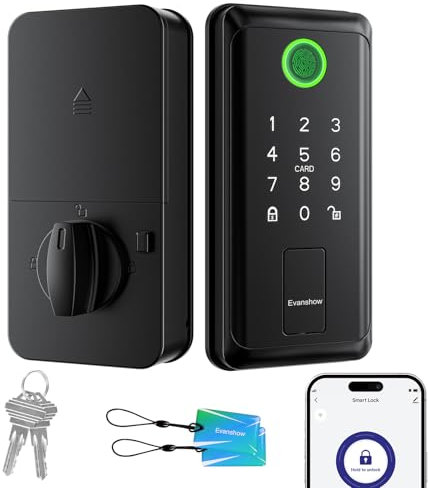 Serrure de porte à empreintes digitales - Bouton de porte avec serrures, serrure à pêne dormant sans clé - Bouton de porte biométrique 6 en 1 avec application de clavier à code d'accès - Serrures de