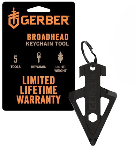 Gerber Herramienta multifuncional y llavero para aficionados a la caza, Broadhead, con 5 funciones para pequeños problemas cotidianos, longitud: 6,5 cm, peso: 26 g, acero inoxidable, negro, 1074044