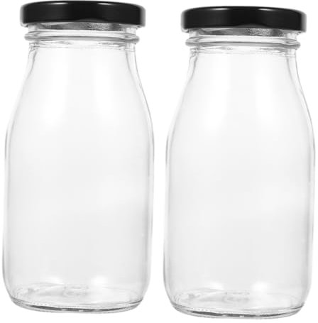 LIFKOME Lot De 2 Bouteilles En Verre 200 Ml Avec Couvercles Pour Lait Yaourt Jus Étanches Réutilisables Faciles À Transporter