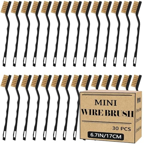 EXTRAPINS 30 Stück Drahtbürste, Mini Drahtbürsten, Klein | Kleine Messing Drahtbürste, mit Gebogenem Kunststoffgriff, zur Reinigung von Schmutz, Rost and Schweißschlacken
