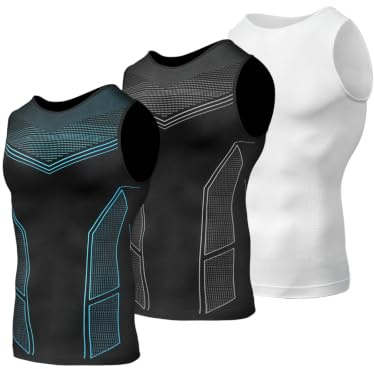 Odoland Kompressionsshirt Herren 3 Stück Compression Shirt Unterhemden Herren Body Shaper Funktionsshirt Sport Männer Tanktop