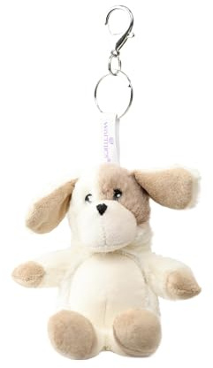 Warmies Puppy Bag Charm with Microfiber Screen Cleaner, 21cm French Lavender Scented Handbag Accessory with Screen Wiper for Phones, Laptops and Tablets