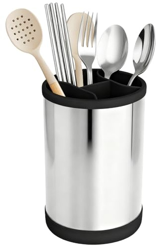 GBKDQQ Küchenutensilienhalter, 360° Drehbar Utensilienhalter Küche aus Edelstahl, Küchen Utensilien Organizer mit Ablaufboden, Behälter Für Arbeitsplatte, 12.5×17cm