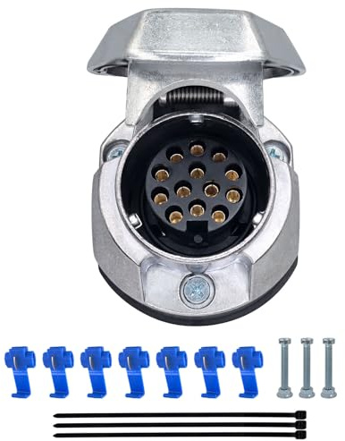 YOYOCOOL Prise Remorque 13 Broches Métal, 12 V 24 V Universel Connecteur Caravane 13 Pin Femelle avec Joint Étanche