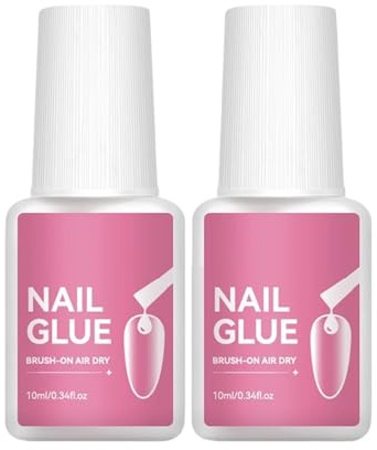 2 Pieces Strong Nail Glue, Fake Nails Glues Adhesive, Quick-Drying Brush On Nail Glue, No Lamp Needed For Polish, Fake Nails, Professionals Salon Home