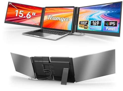 Teamgee 15,6'' Moniteur Portable Ultra-Mince, FHD Ecran Extensible pour Ordinateur Portable, Triple Ecran Plug & Play, Idéal pour Voyage, Travail et Jeu, Compatible Mac Windows Android Dex
