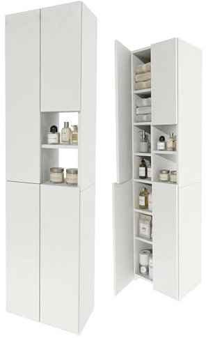 CraftPAK Badschrank Hochschrank schmal stehend | Badezimmer Regal mit Stauraum | platzsparender Badezimmerschrank | Standregal Bad