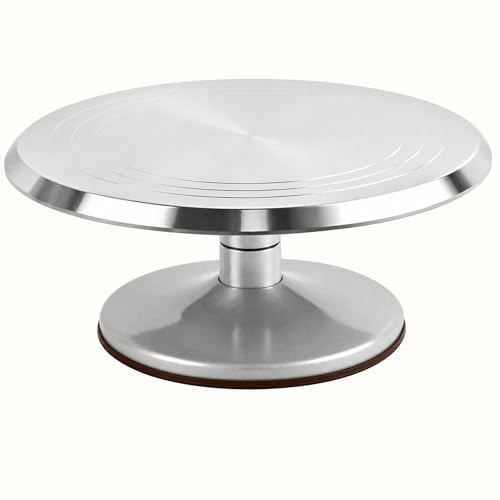 12 Inch Aluminium Alloy Cake Turntable, Detachable Rotating Cake Stand with Smooth 360° Rotation, Silver Cake Decorating Turntable for Buttercream, Fondant, Cupcake and Cake Display
