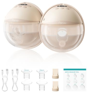 Paruu Hands Free Breast Pump P16-A, Wearable Breast Pump Electric Portable with 4 Modes & 12 Levels, Max 309 mmHg Strong Suction 19/21/24mm Flange Inserts, 2 Pack (Nude)