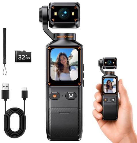 Handheld Pocket Vlogging Camera, 2K Body Camera with Audio & Video Recording, 360° Manually Rotatable Lens, 2000mAh Battery, 32GB SD Card, Compact Small Travel POV Camcorder for Daily Recording