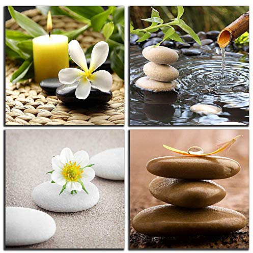 NAN Wind Toile murale Zen Nature morte Spa avec fontaine en bambou vert et pierre Zen Jasmin Fleur Peinture Images pour décoration de maison Peinture moderne Décoration murale Toile