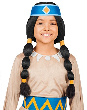 Maskworld - Yakari Regenbogen Kinderperücke schwarz mit Zöpfen - Indianer Perücke für Mädchen - Lizenzprodukt Zeichentrickserie