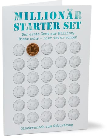 KE - Kreative Glückwunschkarte zum Geburtstag | DIN B6 | Klappkarte inkl. Umschlag | Lustige Geburtstagskarte mit Spruch und echtem Glücks-Cent - Motiv: Millionär Starter Set