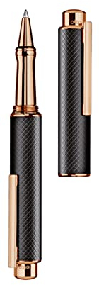 Otto Hutt 001-16538 - Kugelschreiber Design 05, mit hochwertiger Beschichtung, Karo Guilloche und matter Oberfläche in der Farbe Schwarz-Roségold - mit Gasdruck-Mine, blau