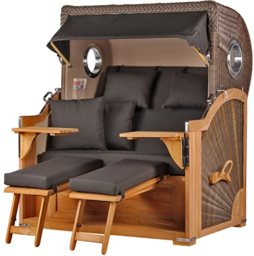 bene living Strandkorb Königssee Ostsee Volllieger Teak Bullauge - PE grau - Modell 548