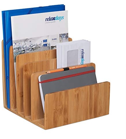 Relaxdays Dokumentenhalter Bambus, 5 Fächer, für Briefe und Unterlagen, Schreibtisch Organizer, HBT 23x24,5x25 cm, natur, 1 Stück