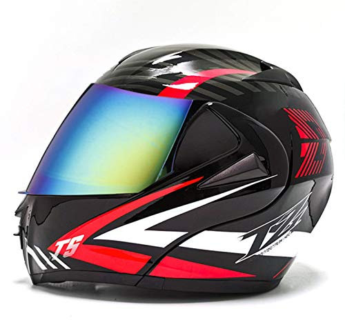 Modularer Klapphelm Brillenträger Motorradhelm ECE-Zertifiziert Integralhelm Motorradhelme Sturzhelm Doppelvisier Sonnenblende Flip-Up Helme Motocross Helm Für Frauen Männer Erwachsene D,L