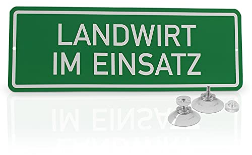 Betriebsausstattung24® Hinweisschild „Landwirt im Einsatz“ | Hart-PVC mit 2 Saugnäpfen Größe (BxH): 29,7 x 10,5 cm | Landwirt im Einsatz | Autoschild | Hinweisschild Kraftfahrzeuge | KFZ