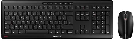 CHERRY Stream Desktop Recharge, Kabelloses Tastatur-Maus-Set, Belgisches Layout (AZERTY), 2,4 GHz Funk, Leiser Tastenanschlag, Wiederaufladbar, Schwarz